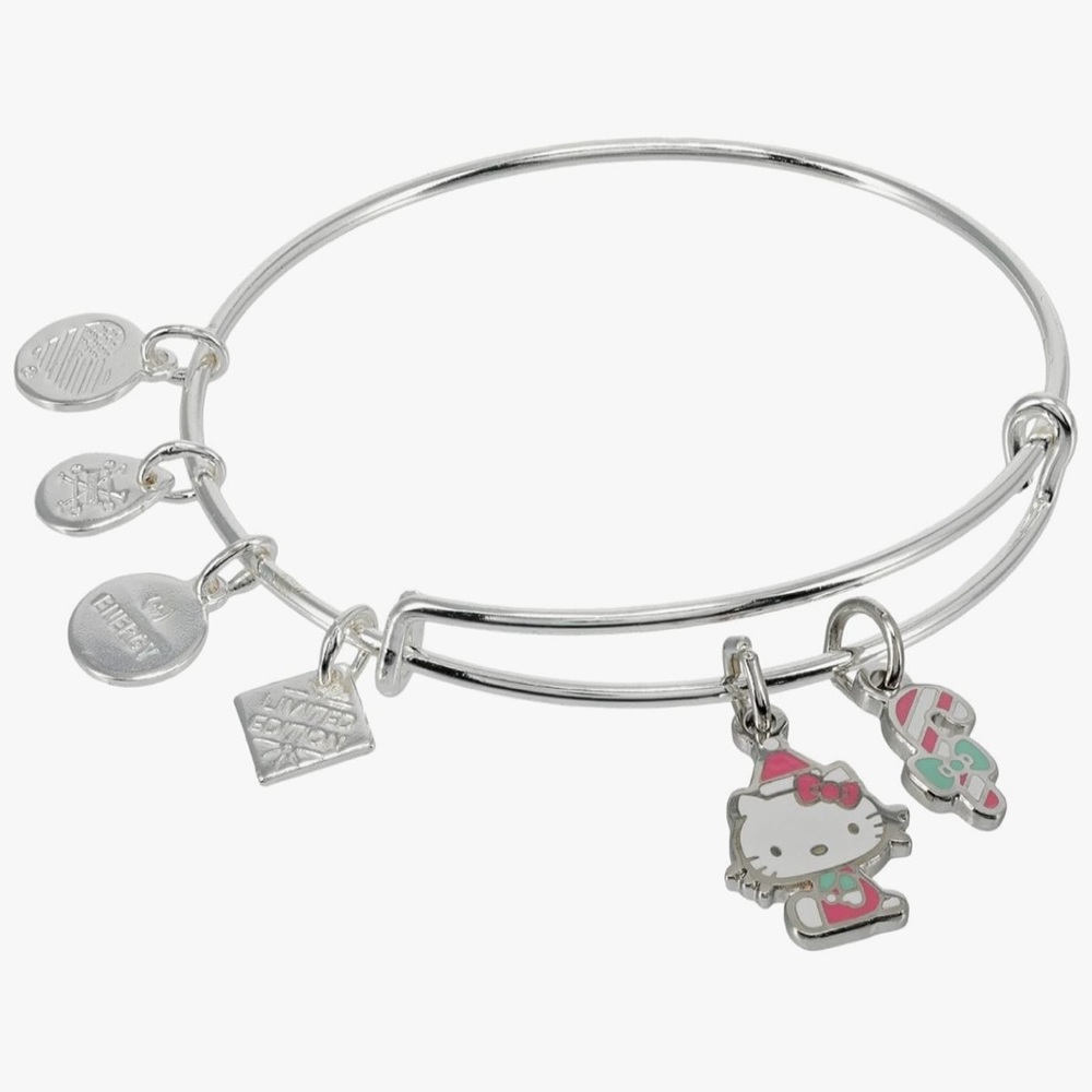 NWT Alex and Ani Hello Kitty Holiday Duo Enamel Charm Bracelet Red Silver OS